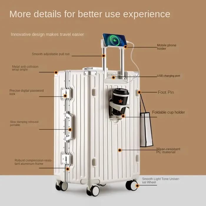 Valise grande capacité 30 pouces, robuste et durable, en ABS+PC, avec cadre en aluminium, valise à roulettes cabine 20 pouces, bagage à main