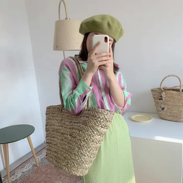 Grand sac fourre-tout tissé en paille pour femmes