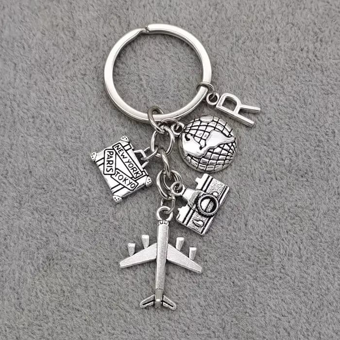 Porte-clés de voyage avec breloque lettre A-Z