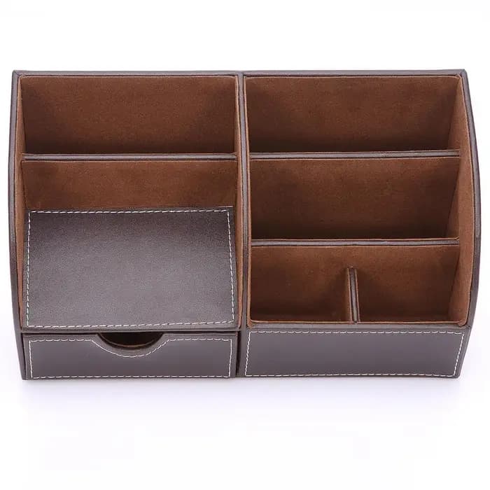 Organisateur de bureau en cuir multifonction, fournitures de bureau à domicile, boîte de rangement à 6 compartiments, Collection avec tiroir
