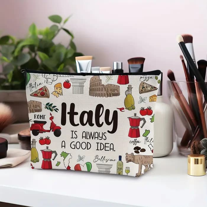 Trousse de maquillage de grande capacité "Italie appelle, je dois pas", pochette à cosmétiques de co