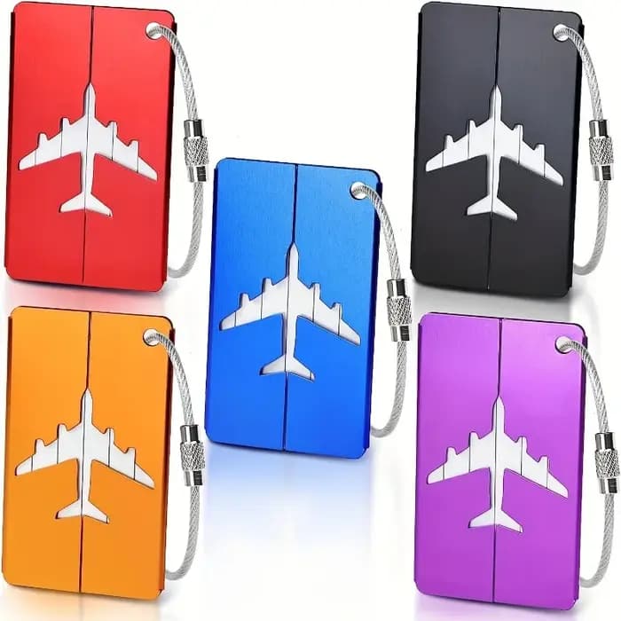 Étiquette de bagage en aluminium Durable, 5 pièces, anneau en acier antivol, conception d'identifica