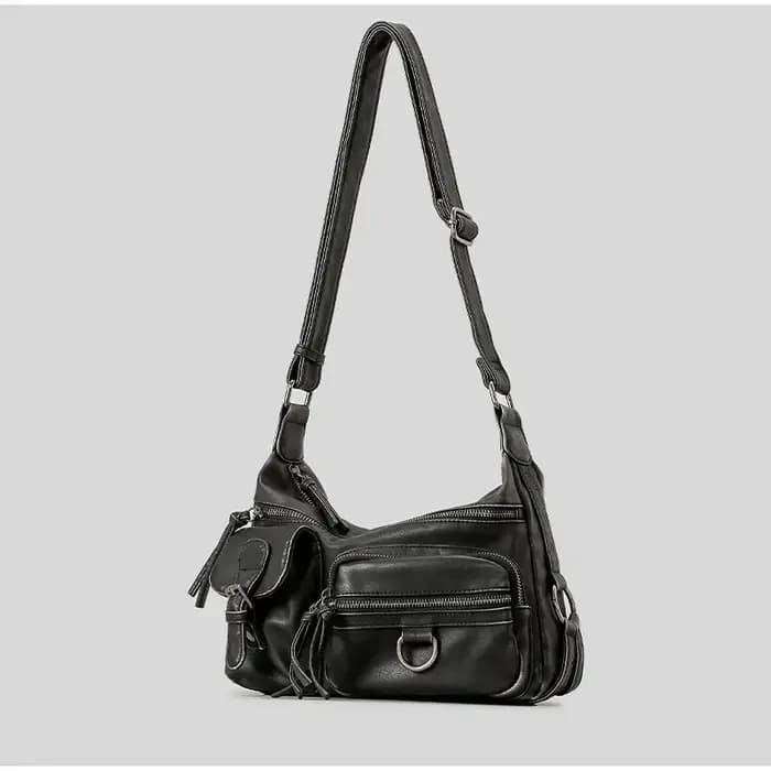 Sac à bandoulière en cuir lavé pour moto, fourre-tout multi-poches, Design rétro, ceinture à fermetu
