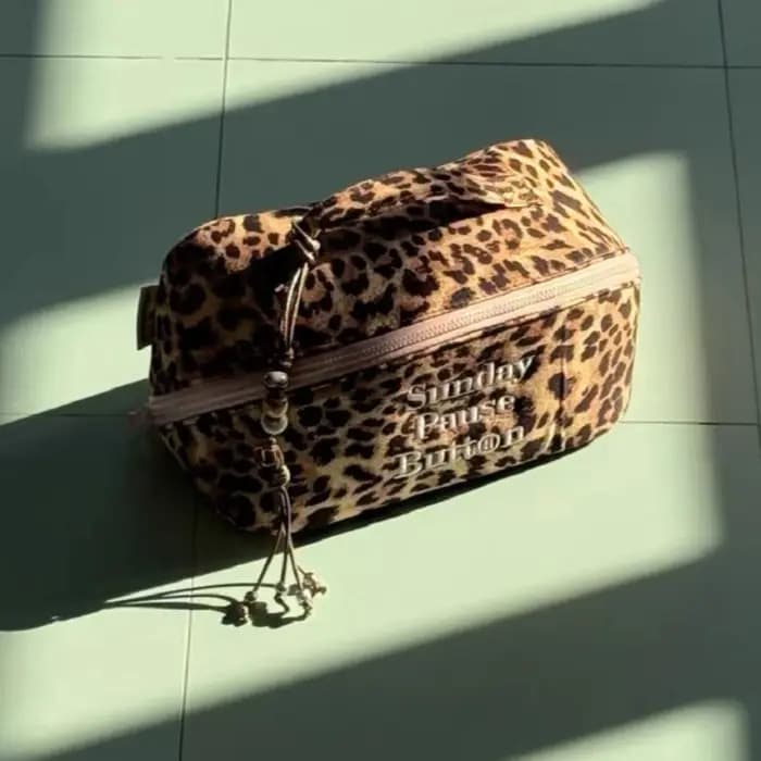 Sac de maquillage pour femme à imprimé léopard