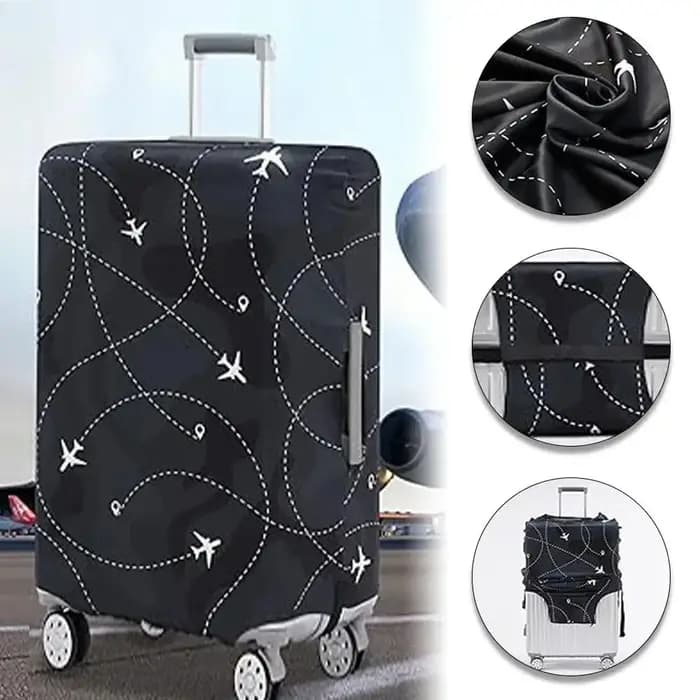 Cette housse de valise extensible s'adapte aux valises de 18 à 32 pouces et présente un motif de lettres A-Z blanches imprimé sur la surface.