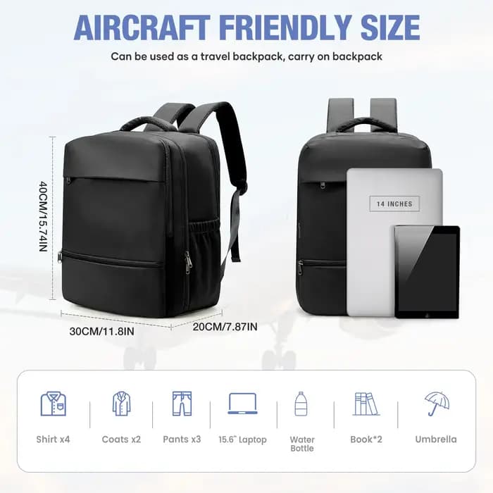 Sac à dos de voyage pour cabine Ryanair 40x30x20, bagage à main pour femme et homme, pour ordinateur portable 14'', sac de voyage imperméable pour le travail et l'école