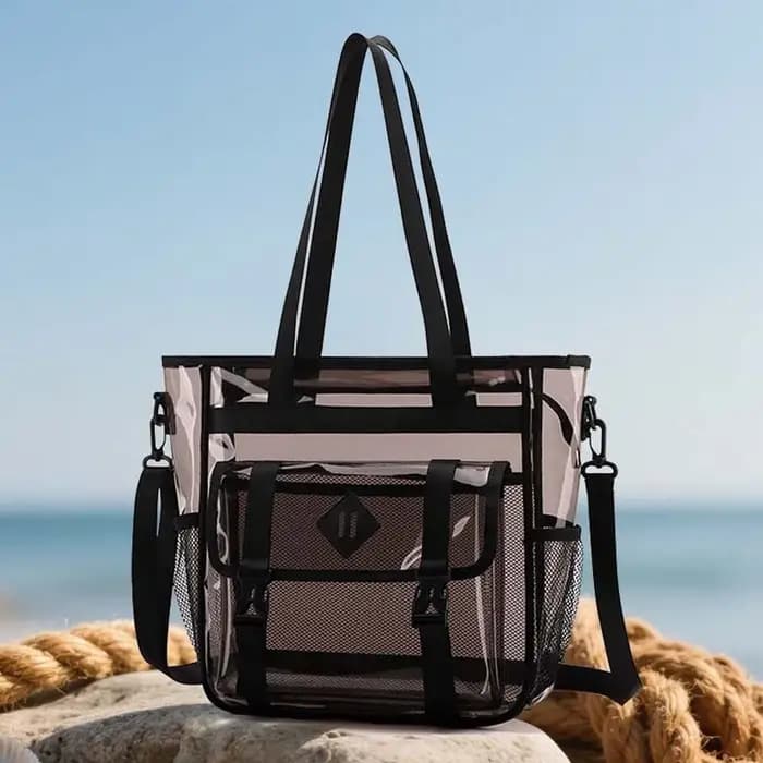 Sac à main de plage transparent couleur bonbon, grande capacité, multi-poches, sac bandoulière en gelée, en cuir PU, séparation sec-humide