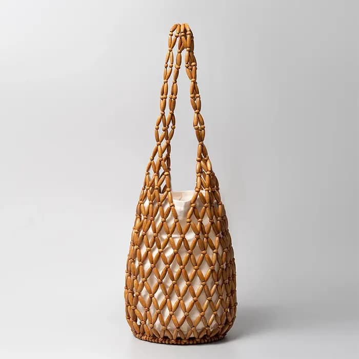 Sac à main tissé pour femmes, design d'été, fourre-tout en perles de bois ajourées, sac à bandoulièr