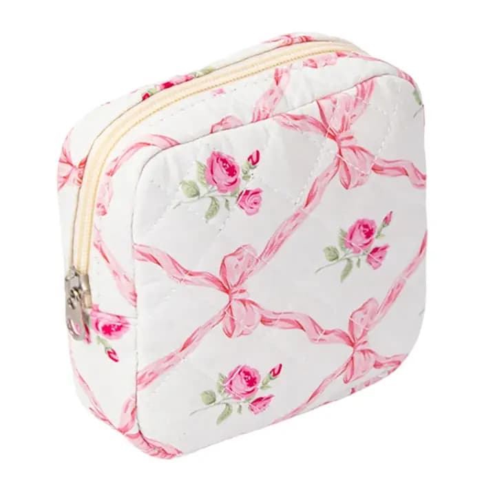 Petite pochette cosmétique matelassée pour sac à main, Mini trousse de maquillage en coton avec comp