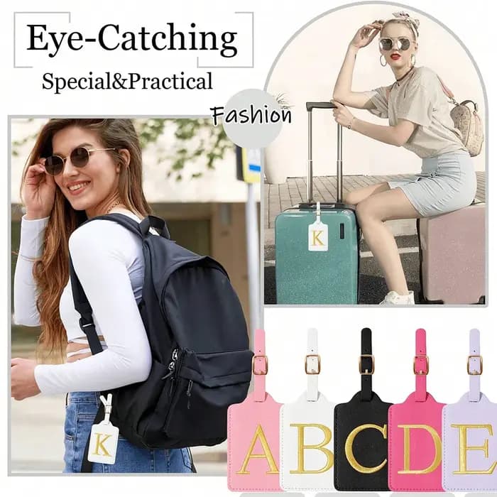 Étiquette de bagage en cuir PU pour voyage-étiquette d'identification de valise durable avec couverture de confidentialité et fente pour carte nominative (A-Z) liu
