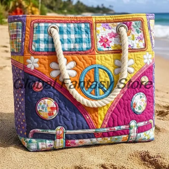 Sac de plage matelassé style hippie vintage