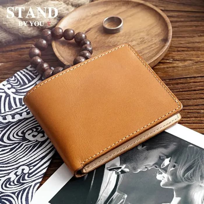 Portefeuille en cuir tanné végétal fabriqué à la main pour hommes, Style court, couche supérieure en peau de vache, pour jeunes étudiants, Clip en cuir horizontal tendance