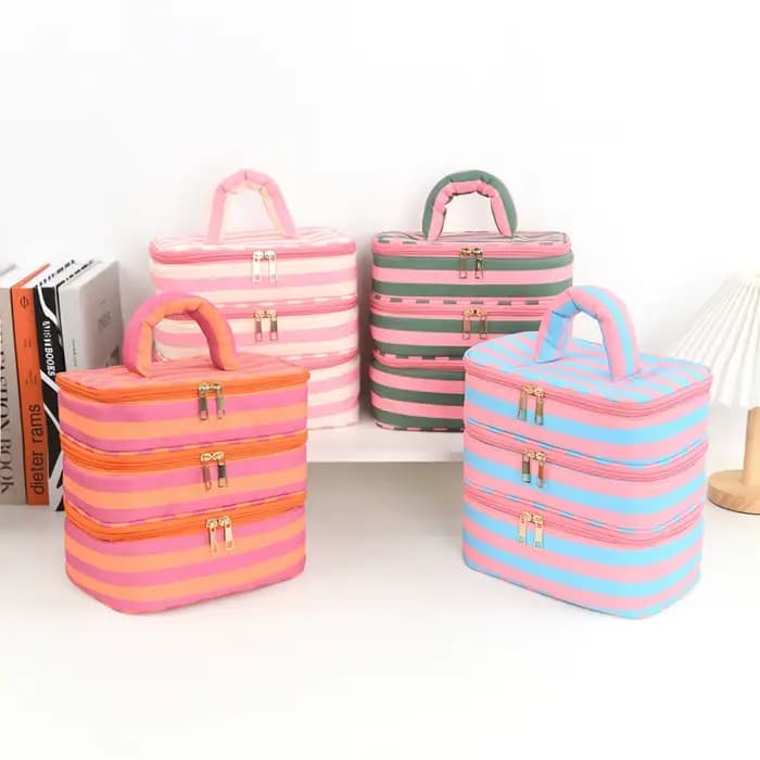 Grande trousse de maquillage à 3 couches avec poignée