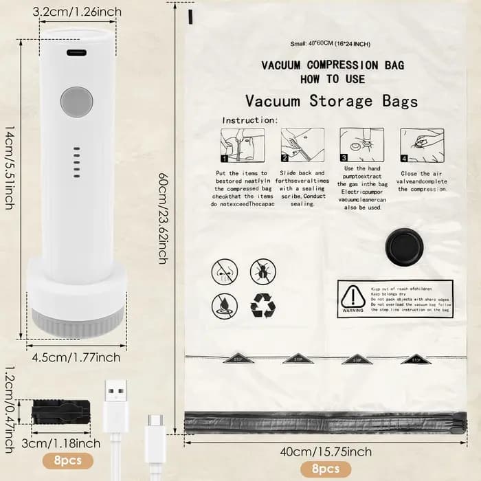 Sacs de rangement sous vide avec pompe électrique USB