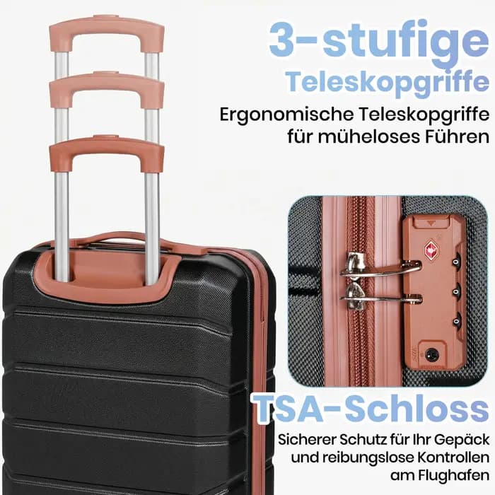 Ensemble de 5 valises rigides en ABS 20 24 28 pouces avec sac de voyage et trousse de toilette, 360