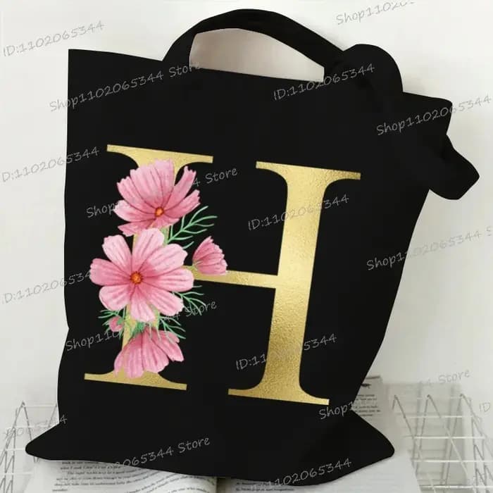 26 sacs fourre-tout floraux Alphabet doré pour femmes grande capacité toile décontracté nouvelle fleur