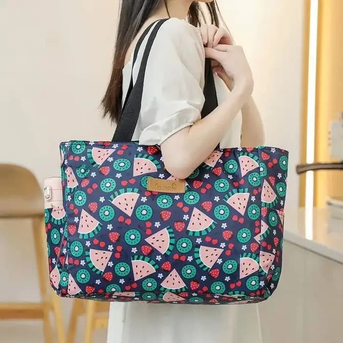 Grand sac de dîner isolé imprimé fleur noir Oxford tissu épaissi voyage pique-nique sac grande capacité Portable universel sac à main