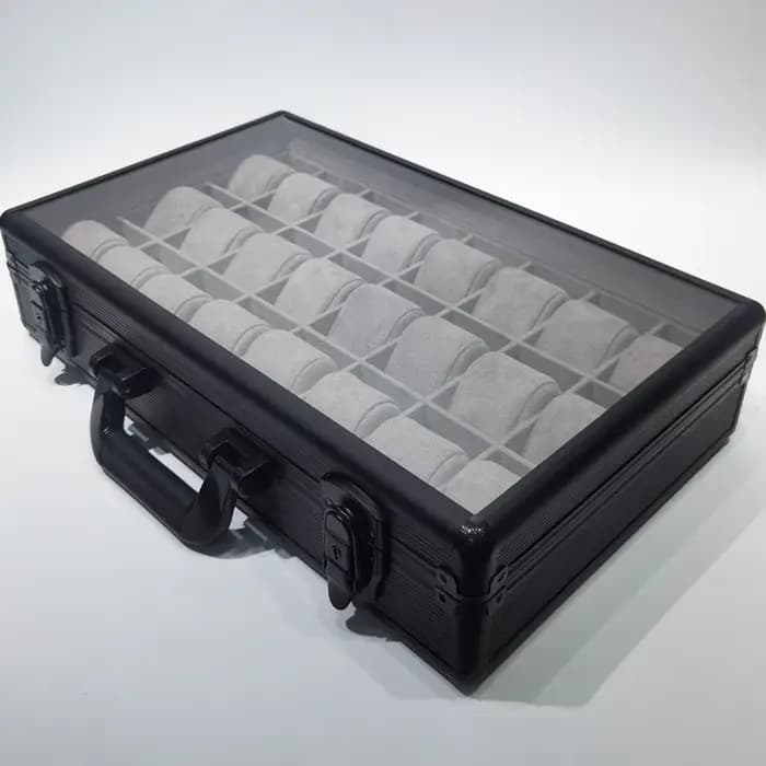 Boîte de montre à 24 fentes, organisateur de montres-bracelets, valise de grande capacité, présentoir de rangement de montre, couvercle Transparent, boîtes de montres