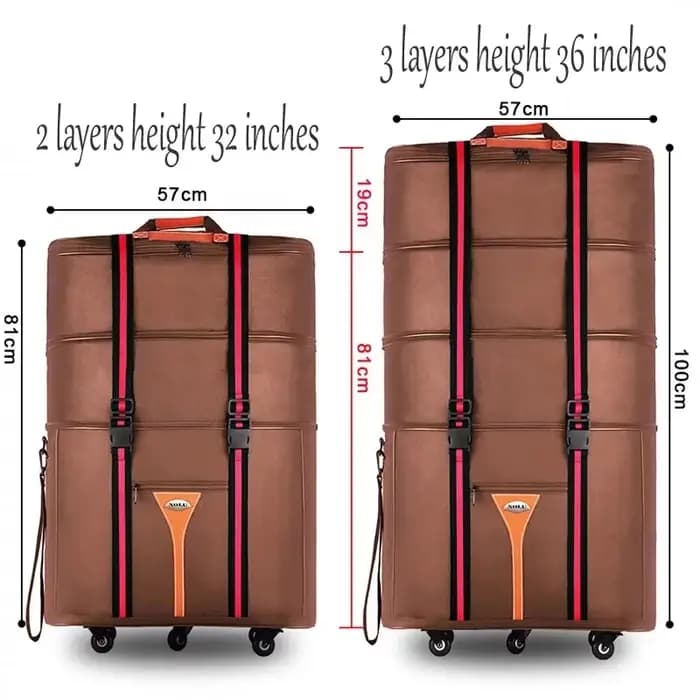 Valise à roulettes en tissu Oxford grande capacité 32-36 pouces pour les études à l'étranger et les déménagements, sac de voyage pliable à roulettes