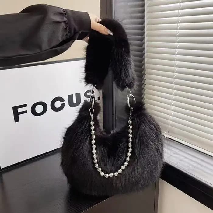Sac fourre-tout en fausse fourrure avec sangle en chaîne, sac à bandoulière de grande capacité, sac