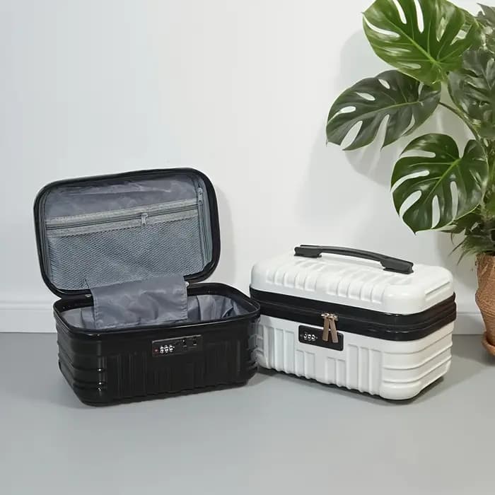 Valise de toilette portable avec serrure à code, poignée intégrée, grande capacité, pour voyages courts, activités de plein air et rangement quotidien