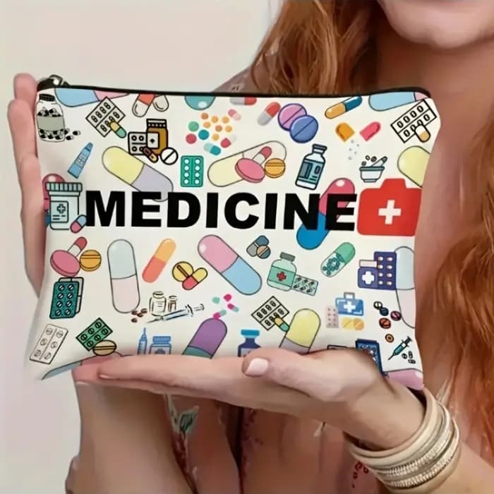Sac de voyage cosmétique sur le thème des médicaments-organisateur de maquillage pliable à fermeture éclair