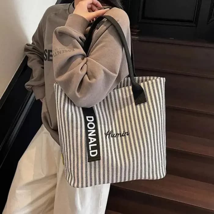 Sac fourre-tout classique en toile rayée pour femmes, sac fourre-tout décontracté, sac à bandoulière