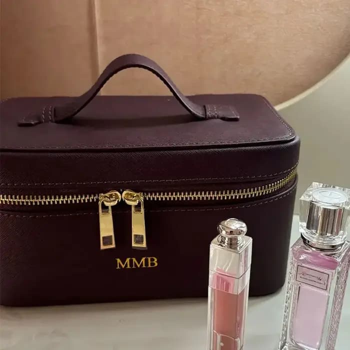 Trousse de toilette de voyage en croûte de cuir Saffiano pour femmes