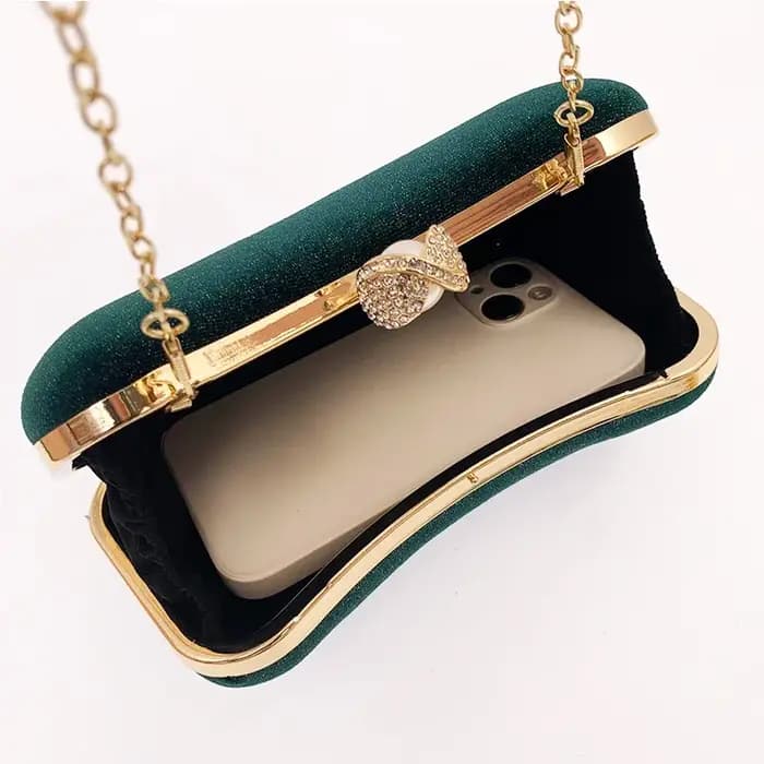 Design de luxe femmes sacs de soirée vert pochette sac à main épaule deux chaînes fête de mariage femme