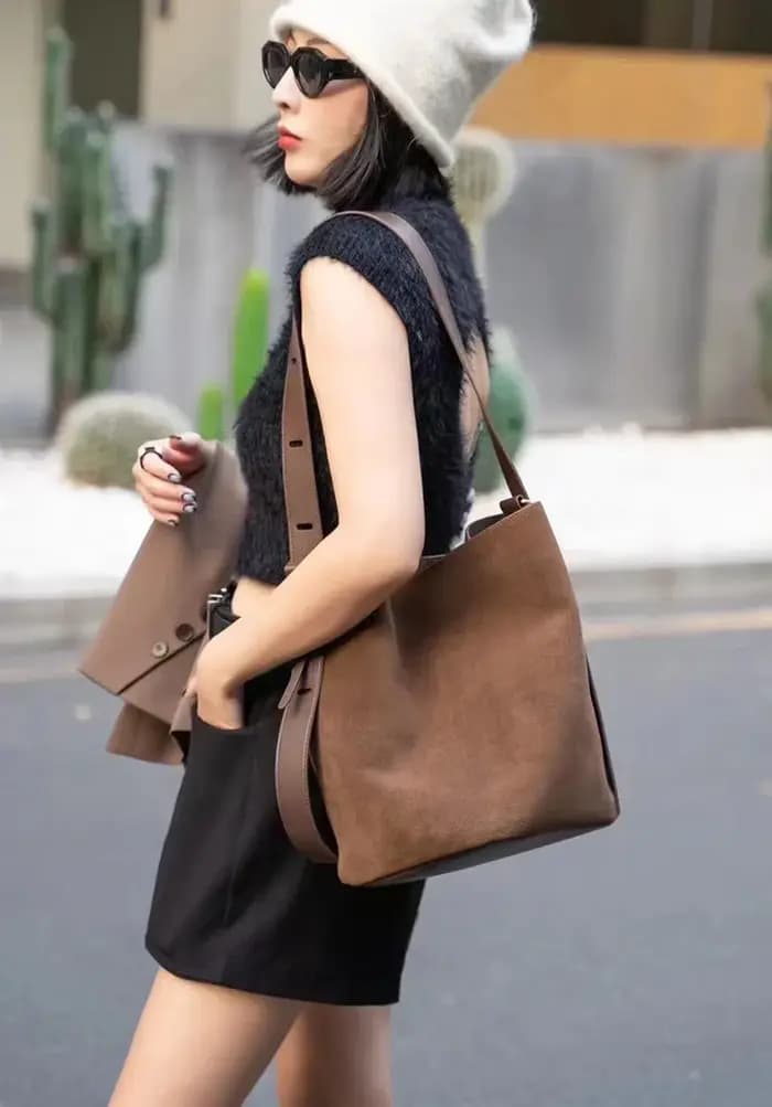 Sac à main en cuir de vachette suédé pour femme