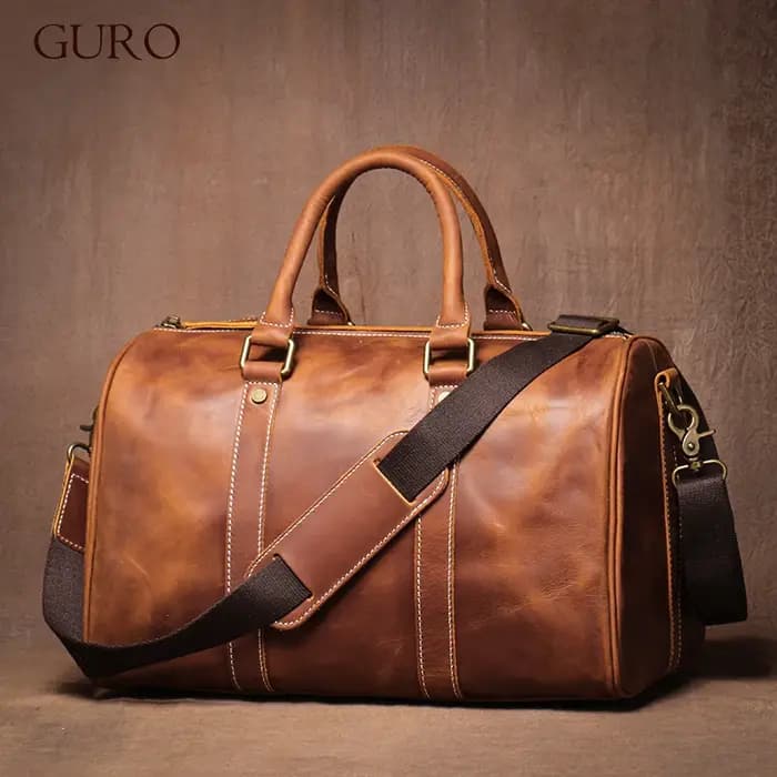 Sacs de voyage rétro en cuir de vachette pour hommes et femmes