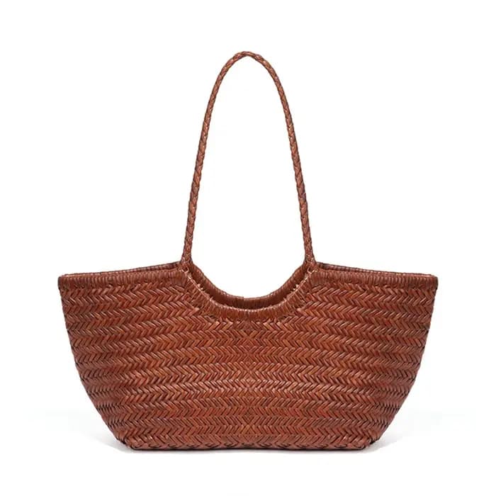 Sac fourre-tout vintage en cuir véritable tissé à la main
