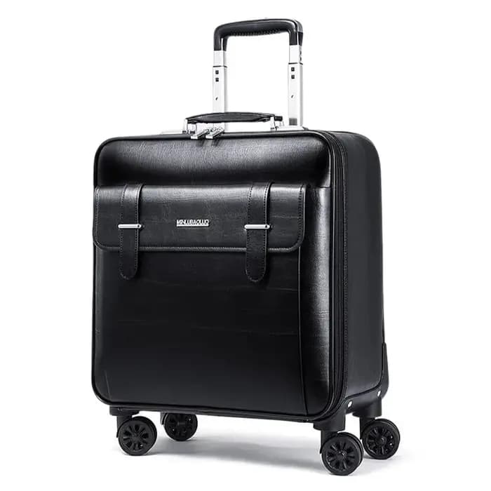 Valise à roulettes en cuir véritable pour hommes, bagage à main avec 4 roulettes, valise de voyage d'affaires