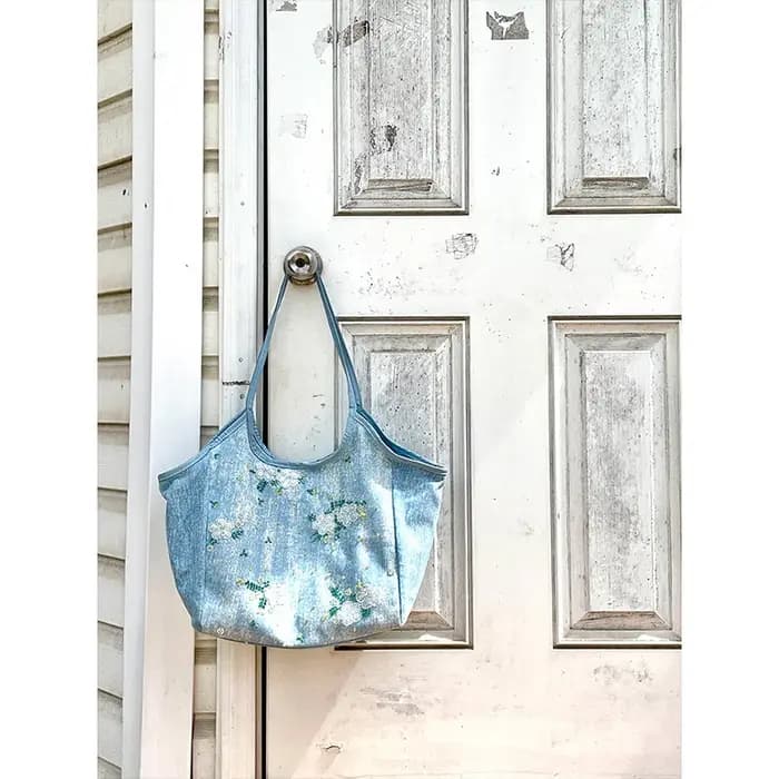 ELFSACK Sac fourre-tout à bandoulière en denim bleu clair avec broderie florale pour femme