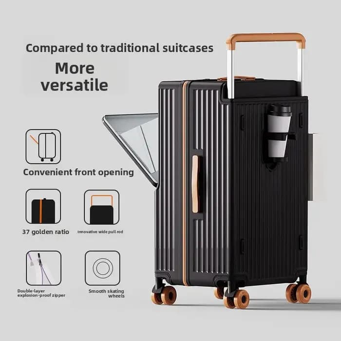Valise unisexe grande capacité 20 pouces, durable, modèle 2025, poignée large, ouverture frontale, serrure à code, valises à roulettes