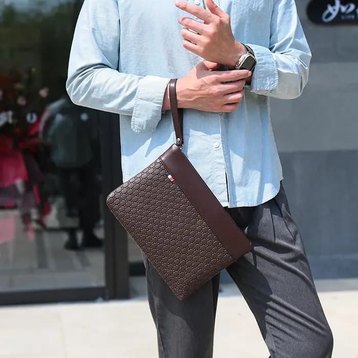 Sac à main pour homme en cuir PU motif géométrique pochette de créateur rigide avec fermeture éclair pour téléphone et cartes bleu champagne menthe clair