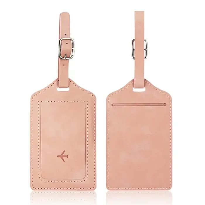 Étiquette de bagage en cuir tendance avec sac en papier de signature, accessoires de voyage universe