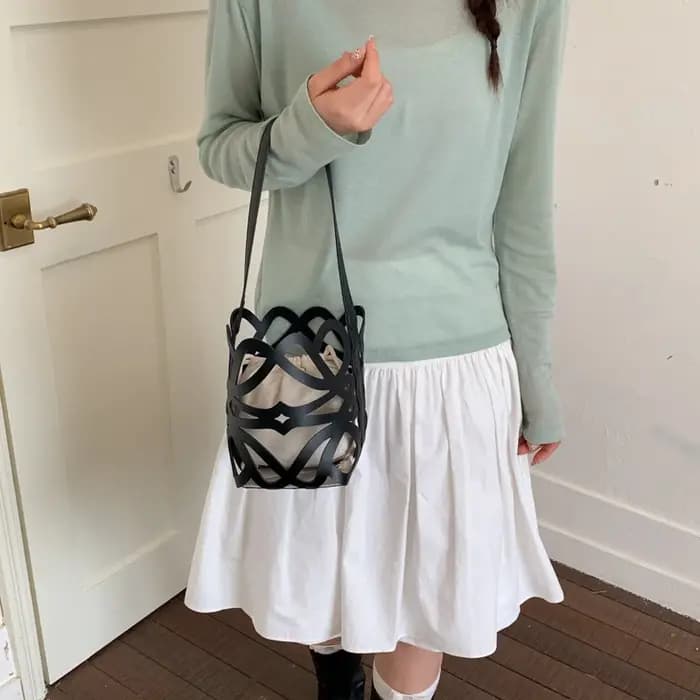 Nouveauté été : Sac seau en PU tressé ajouré