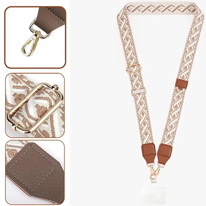 Sangle de téléphone réglable de style bohème avec sac portefeuille détachable pour femmes