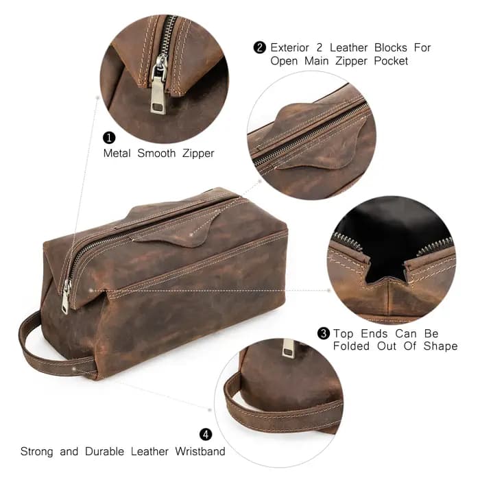 Trousse de toilette en cuir véritable pour hommes et femmes