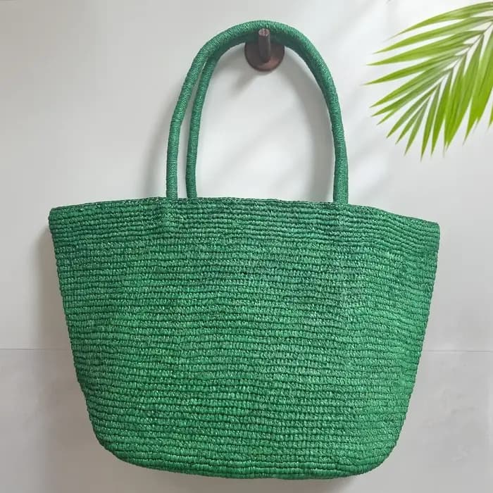 Nouveau Sac Fourre-tout Grande Capacité en Raphia Vert Fait Main 2026 – Sac de Plage en Paille Naturelle Tressé Designer pour Femme – Sac à Bandoulière Tendance