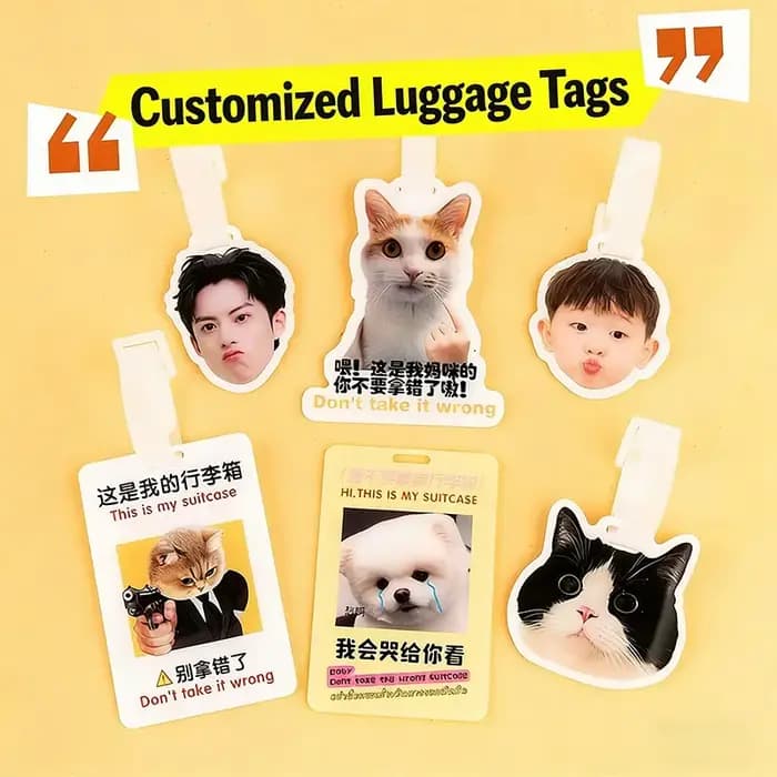 Étiquettes de bagage personnalisées en acrylique avec cordon, porte-clés, photo d'animal, texte pers