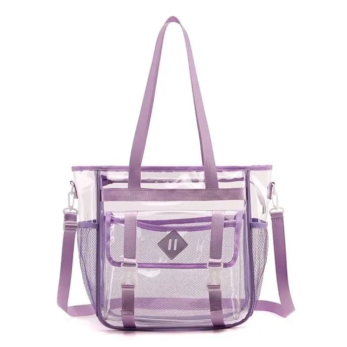 Sac à main de plage transparent couleur bonbon, grande capacité, multi-poches, sac bandoulière en gelée, en cuir PU, séparation sec-humide