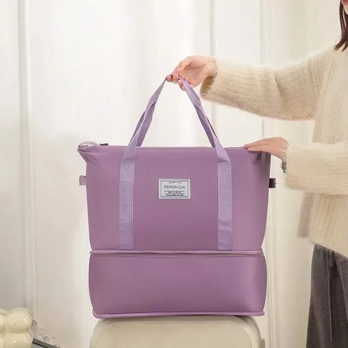 Sac de voyage double couche pliable et à la mode promotionnel ; Sac à main multifonctionnel organisateur de sac à bagages ; Sac de maternité extensible portable léger ; Sac de sport unisexe de séparat
