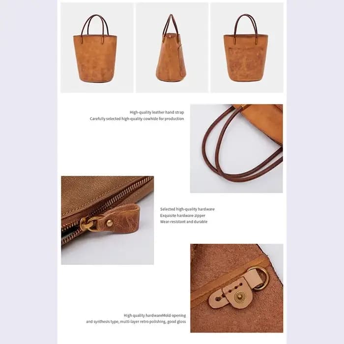 Cylindre femmes sac à bandoulière tanné végétal en cuir véritable avec sac portable sac