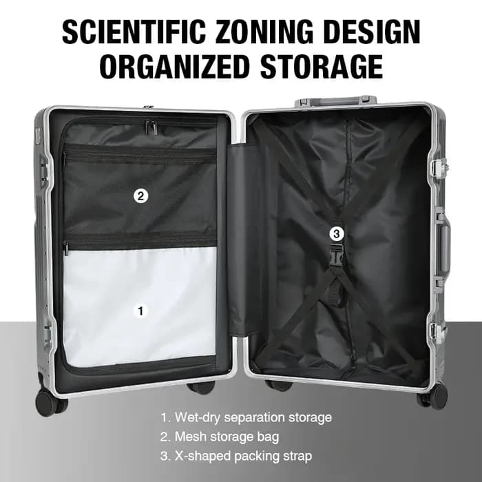 Valise AIWEINY à cadre en aluminium, coque rigide en PC, résistante à la pression, bagages de voyage