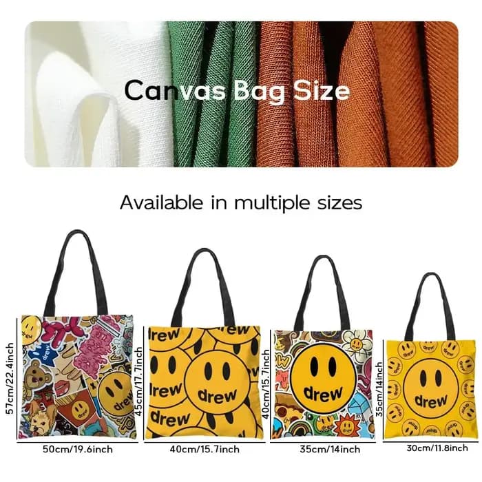 Sac à bandoulière en toile grande capacité motif dessin animé Mushroom Head Drew House - Sac fourre-tout décontracté polyvalent pour femme