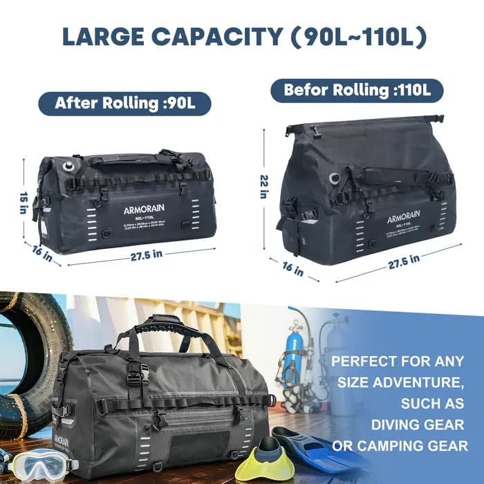Sac de voyage étanche IPX8 100L 120L grande capacité avec sangle gonflable durable pour les longs tr