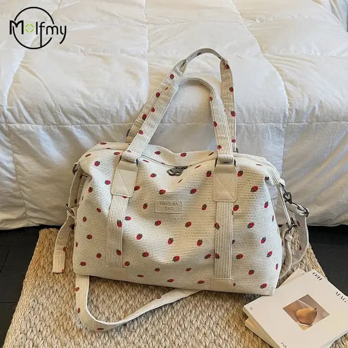 Sac fourre-tout de voyage en velours côtelé grande capacité