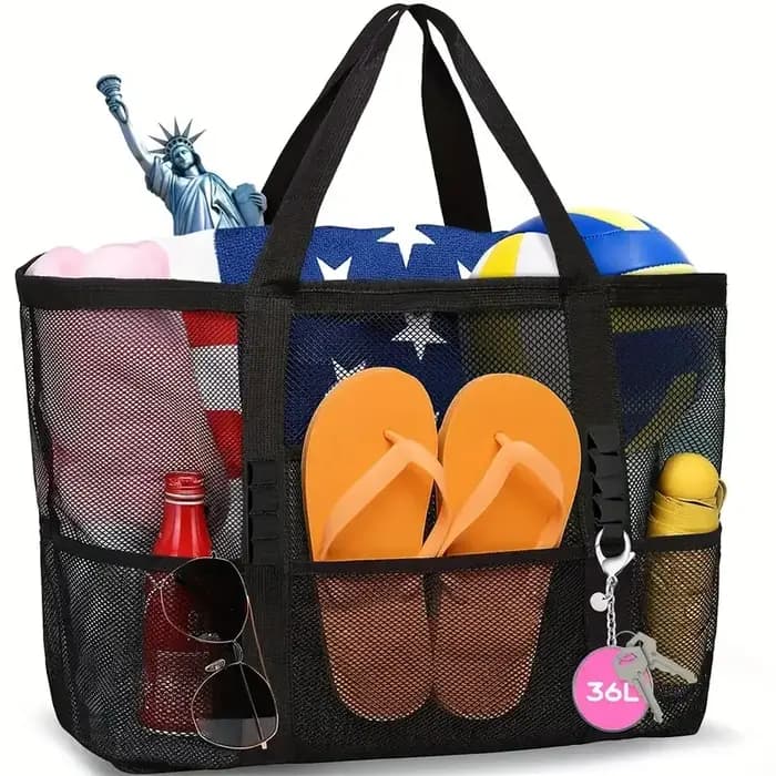 Sac fourre-tout de plage en maille de grande capacité